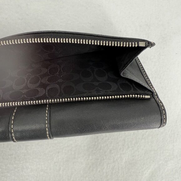 Coach Women's Black Leather Wallet Fold Over Trifold Snap with Checkbook Holder - Picture 6 of 9